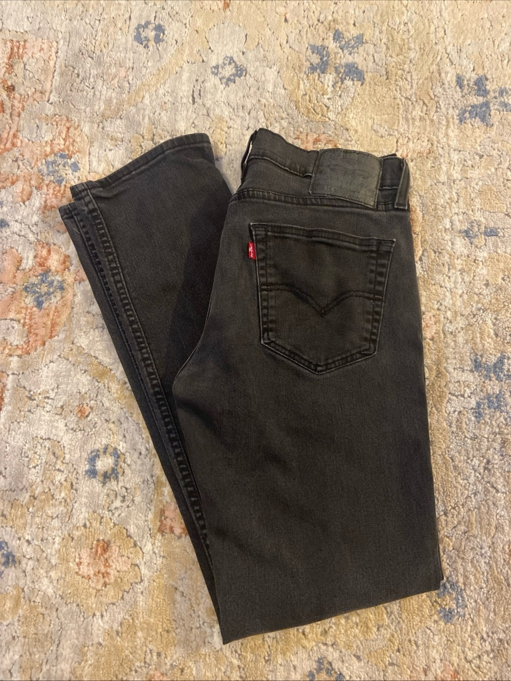 Levi's 514 Straight Fit Jeans Mens 30x32 Black Red Tab Denim Pants Faded